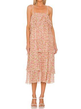 NWT Something Navy Floral Pleated Tiered Midi Dress S